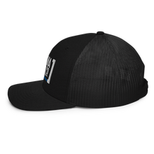 Load image into Gallery viewer, White logo snapback trucker