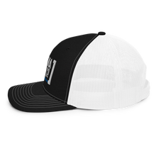 Load image into Gallery viewer, White logo snapback trucker
