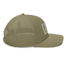 Load image into Gallery viewer, White logo snapback trucker